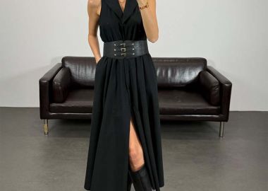 NOVA γυναικείο μακρύ αμάνικο φόρεμα με ζώνη - SOU - 