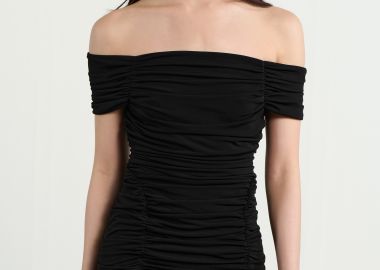 Ντραπέ κοντό φόρεμα με έξω ώμους - 5206179019033 -  - 