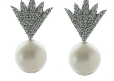 Νυφικά σκουλαρίκια συλλογή Bridal 2025 από ασήμι με πέτρες ζιργκόν και μαργαριτάρι -  - 