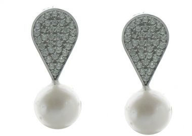 Νυφικά σκουλαρίκια συλλογή Bridal 2025 από ασήμι με πέτρες ζιργκόν και μαργαριτάρι -  - 