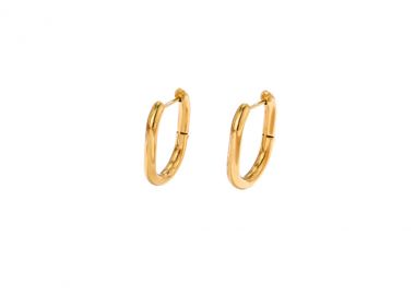 Οβάλ κρίκοι σκουλαρίκια από ανοξείδωτο ατσάλι σε χρυσή απόχρωση -  - 