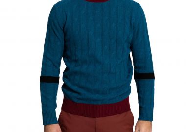 OBVIOUS Ανδρικό Μπλε Block-Panel Knitted Jumper - OBVIOUS - 