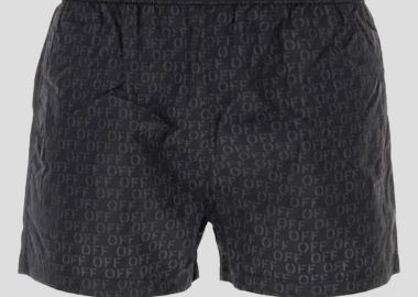 OFF-WHITE Ανδρικό Μαύρο Printed Nylon Swimming Shorts - OFF-WHITE - 