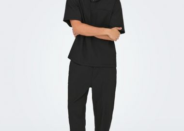 Only and Sons Pli plisse Aνδρικό Cropped Παντελόνι 22033811 Μαύρο - Only and Sons - 