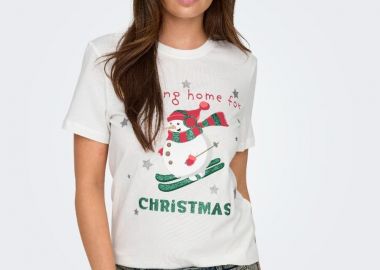 Only XMas Life Yrsa Christmas Γυναικείο Κοντομάνικο T-Shirt με Τύπωμα 15219616 Λευκό - Only - 