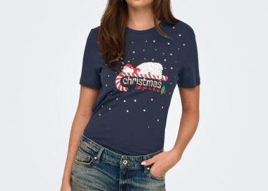 Only XMas Life Yrsa Christmas Γυναικείο Κοντομάνικο T-Shirt με Τύπωμα 15219616 Μπλέ - Only - 