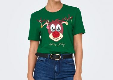 Only XMas Life Yrsa Christmas Γυναικείο Κοντομάνικο T-Shirt με Τύπωμα 15219616 Πράσινο - Only - 