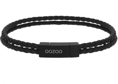 OOZOO Βραχιόλι από ανοξείδωτο ατσάλι & δέρμα Black (Μήκος 19.5cm) SB-1059-195 - Oozoo Jewellery - 