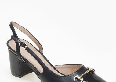 Open heel γόβες με χοντρό τακούνι και διχρωμία - Μαύρο - Issue - 