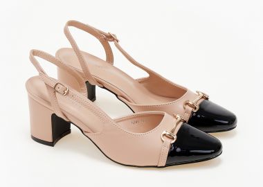Open heel γόβες με χοντρό τακούνι και διχρωμία - Μπεζ - Issue - 
