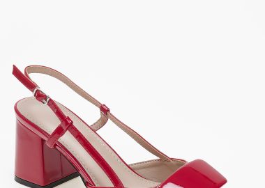 Open heel μυτερές γόβες λουστρίνι με χοντρό τακούνι - Κόκκινο - Issue - 