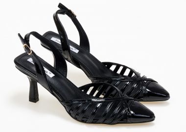 Open heel μυτερές γόβες λουστρίνι με λεπτό τακούνι - Μαύρο - Issue - 