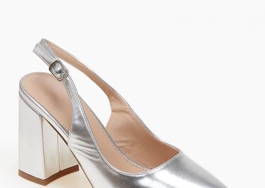 Open heel μυτερές γόβες με χοντρό τακούνι - Ασημί - Issue - 