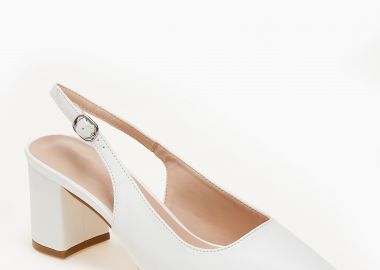 Open heel μυτερές γόβες με χοντρό τακούνι - Λευκό - Issue - 