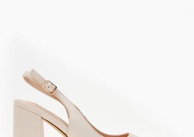 Open heel μυτερές γόβες με χοντρό τακούνι - Μπεζ - Issue - 