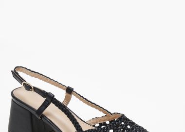 Open heel μυτερές γόβες με χοντρό τακούνι και πλεκτό σχέδιο - Μαύρο - Issue - 