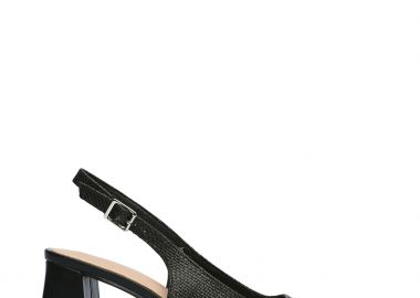 Open heel μυτερές γόβες με χοντρό τακούνι και σχέδιο ψάθας - Μαύρο - Issue - 