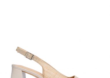 Open heel μυτερές γόβες με χοντρό τακούνι και σχέδιο ψάθας - Μπεζ - Issue - 