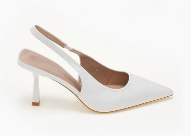 Open heel μυτερές shiny γόβες με λεπτό τακούνι - Λευκό - Issue - 