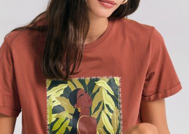 Organic cotton γυναικείο t-shirt με τύπωμα σε boho look - FUNKY BUDDHA - 