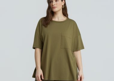 Oversized βαμβακερό t-shirt με τσεπάκι - MAT FASHION - 