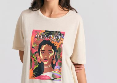 Oversized garment dyed t-shirt με tropical τύπωμα - FUNKY BUDDHA - 