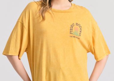Oversized garment dyed t-shirt με τύπωμα στην πλάτη - FUNKY BUDDHA - 
