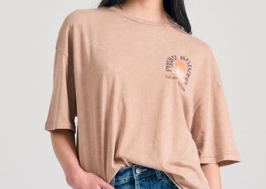 Oversized garment dyed t-shirt με τύπωμα στην πλάτη - FUNKY BUDDHA - 