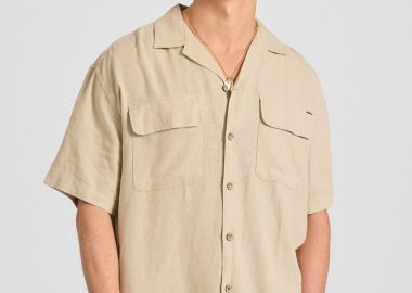 Oversized κοντομάνικο πουκάμισο από λινό και lyocell - FUNKY BUDDHA - 