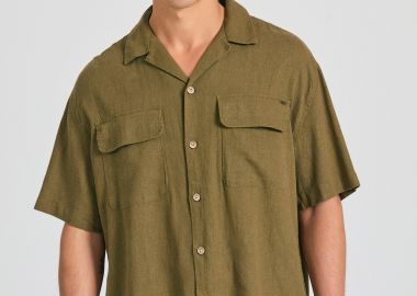 Oversized κοντομάνικο πουκάμισο από λινό και lyocell - FUNKY BUDDHA - 