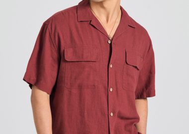 Oversized κοντομάνικο πουκάμισο από λινό και lyocell - FUNKY BUDDHA - 