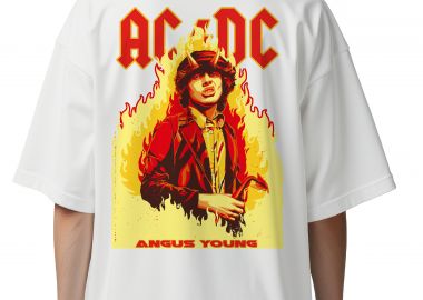 Oversized T-Shirt Angus Young Art1 Rock Avenue White - Rock Avenue - 