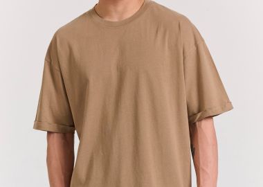 Oversized t-shirt με δίπλωμα στο μανίκι - FUNKY BUDDHA - 