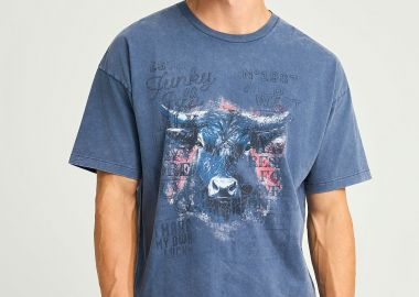 Oversized t-shirt με μοντέρνο τύπωμα - FUNKY BUDDHA - 