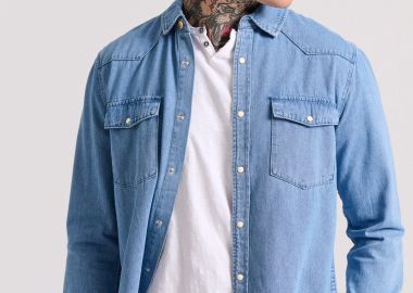 Oversized τζιν πουκάμισο με τσέπες - FUNKY BUDDHA - 