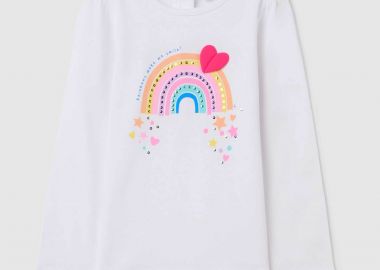 OVS βρεφική μακρυμάνικη μπλούζα με diamantes και rainbow print - 002199594 Λευκό - OVS KIDS - 