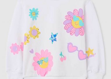 OVS βρεφική μπλούζα φούτερ με diamantes και flowers print - 002199598 Λευκό - OVS KIDS - 