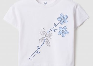 OVS παιδικό T-shirt με print και στρας Regular Fit - 002554210 Λευκό - OVS KIDS - 