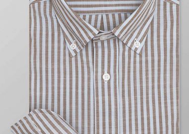 Oxford Company ανδρικό sport πουκάμισο button down ριγέ Regular Fit - F125-BZ10.01 Καφέ - OXFORD COMPANY - 
