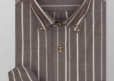 Oxford Company ανδρικό sport πουκάμισο button down ριγέ Regular Fit - J120-BZ10.02 Καφέ - OXFORD COMPANY - 