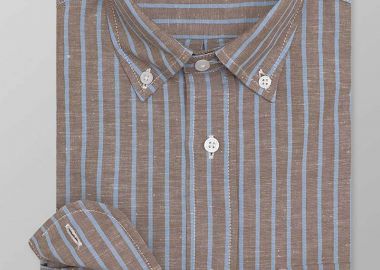 Oxford Company ανδρικό sport πουκάμισο button down ριγέ Regular Fit - L120-BZ10.01 Καφέ - OXFORD COMPANY - 