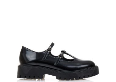 Oxfords μαύρα δερματίνη με μπαρέτες ΜΑΥΡΟ - Tsoukalas - 