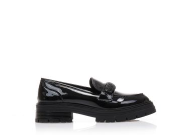 Oxfords μαύρα λουστρίνι με αγκράφα από στρας ΜΑΥΡΟ - Tsoukalas - 