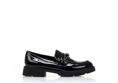 Oxfords μαύρα λουστρίνι με αγκράφα από στρας ΜΑΥΡΟ - Tsoukalas - 