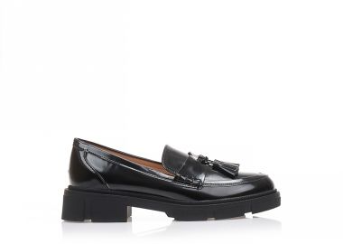 Oxfords μαύρα λουστρίνι με διακοσμητικό σχέδιο απο κρόσια ΜΑΥΡΟ - Tsoukalas - 