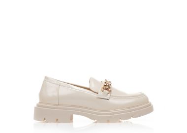 Oxfords μπεζ δερματίνη με χρυσή αγκράφα ΜΠΕΖ - Tsoukalas - 