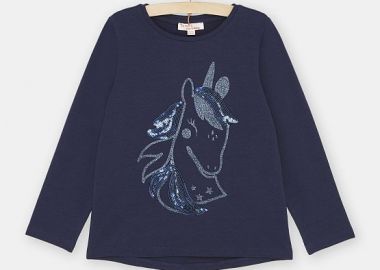 Παδική Μακρυμάνικη Μπλούζα για Κορίτσια Navy Blue Unicorn ΣΚΟΥΡΟ ΜΠΛΕ - DPAM - 