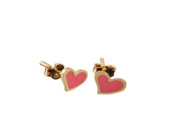 Παιδικά Σκουλαρίκια Καρδούλα με Ροζ Σμάλτο Χρυσός Κ9 - 3E111 -  - 