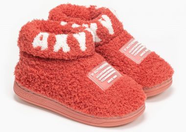 Παιδικές παντόφλες κλειστές με μπουκλέ γούνα - Κόκκινο - Issue - 