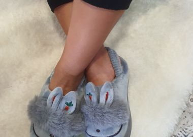 Παιδικές παντόφλες λαγουδάκι με γούνα - Γκρι - Issue - 